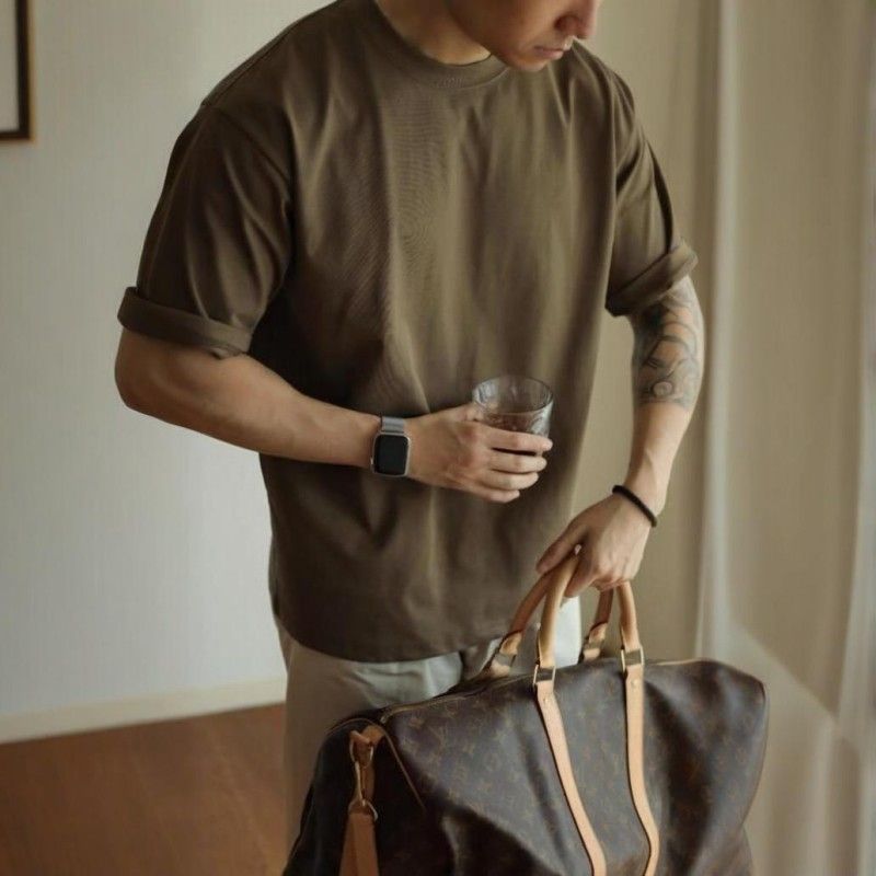 美式重磅純棉素色復古時尚寬鬆短袖T恤