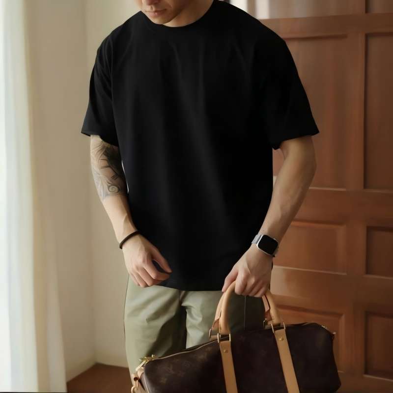 美式重磅純棉素色復古時尚寬鬆短袖T恤