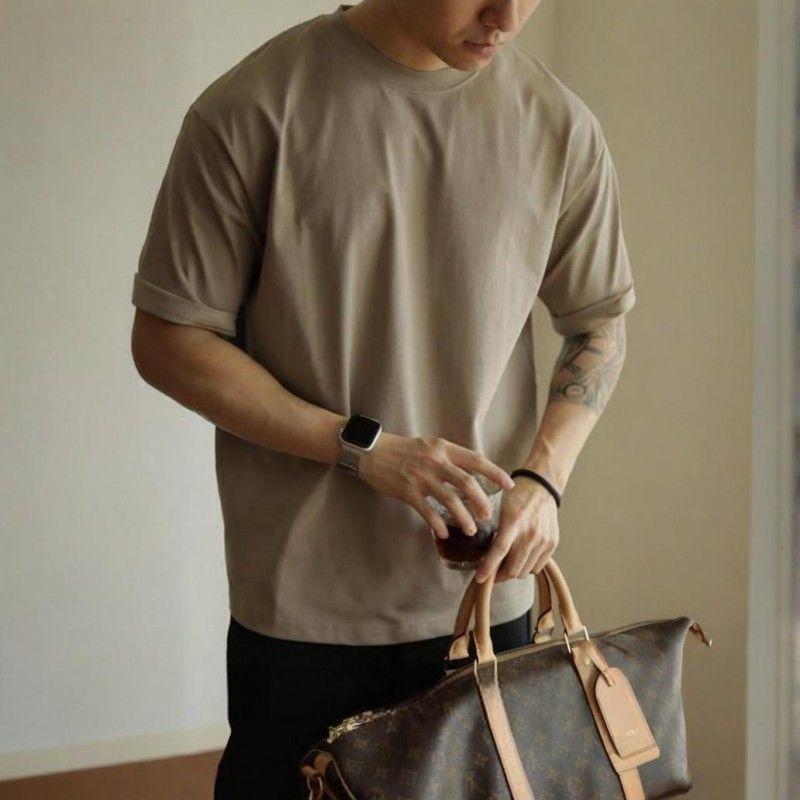 美式重磅純棉素色復古時尚寬鬆短袖T恤