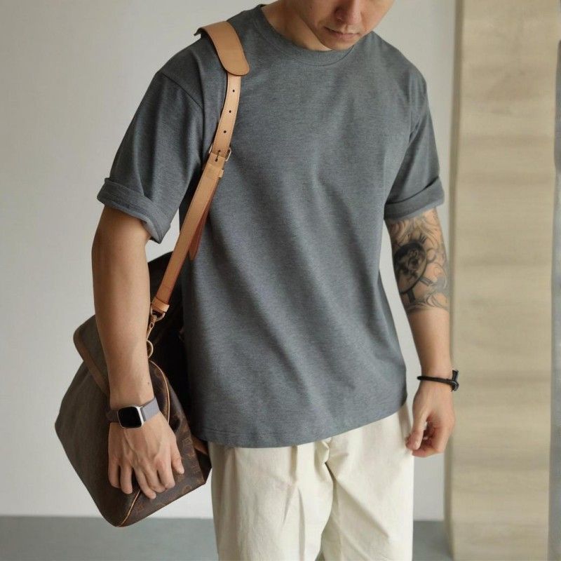 美式重磅純棉素色復古時尚寬鬆短袖T恤