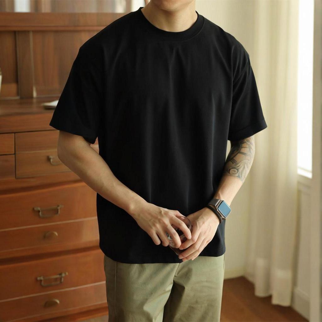 美式重磅純棉素色復古時尚寬鬆短袖T恤