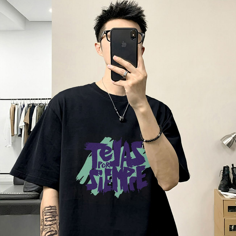 【單件/兩件套】港風美式寬松字母印花短袖T恤+潮流冰絲短褲兩件套