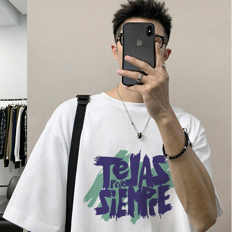 【單件/兩件套】港風美式寬松字母印花短袖T恤+潮流冰絲短褲兩件套