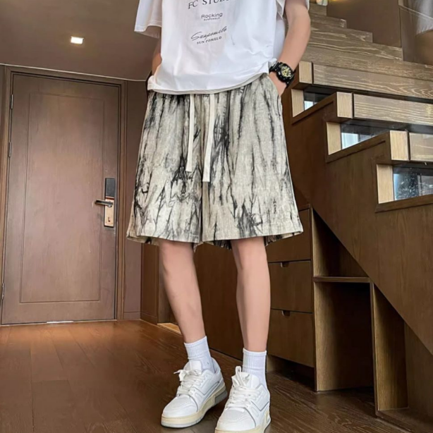 美式薄款扎染冰絲潮流五分寬鬆運動休閒短褲