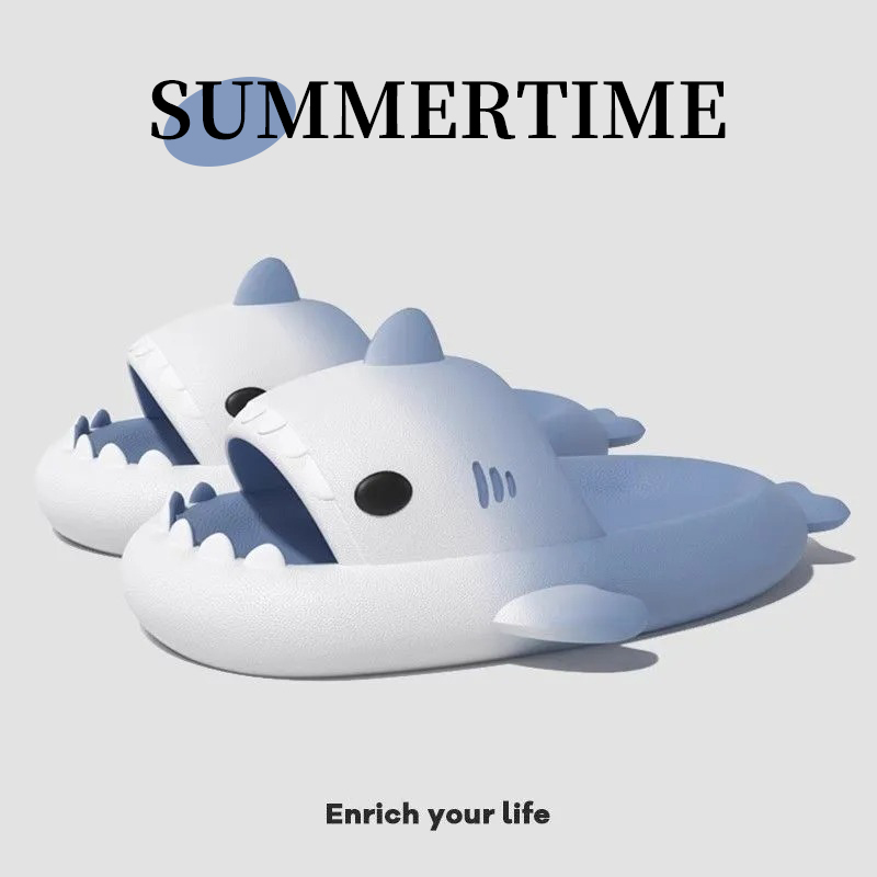 可愛鯊魚柔軟不累腳超厚鞋底情侶多巴胺拖鞋