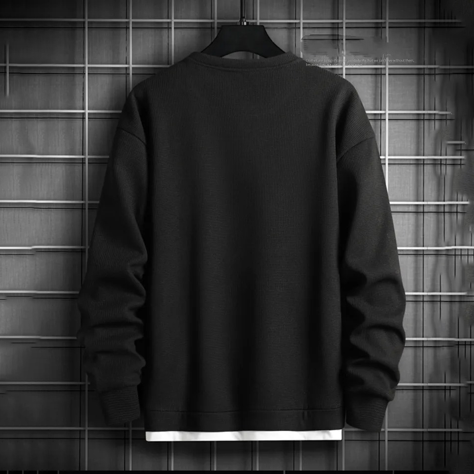 六色簡約休閒百搭圓領拼接長袖T恤