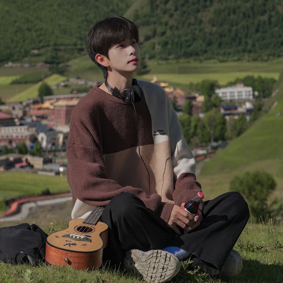 Ins外穿慵懶風潮流撞色長袖針織衫