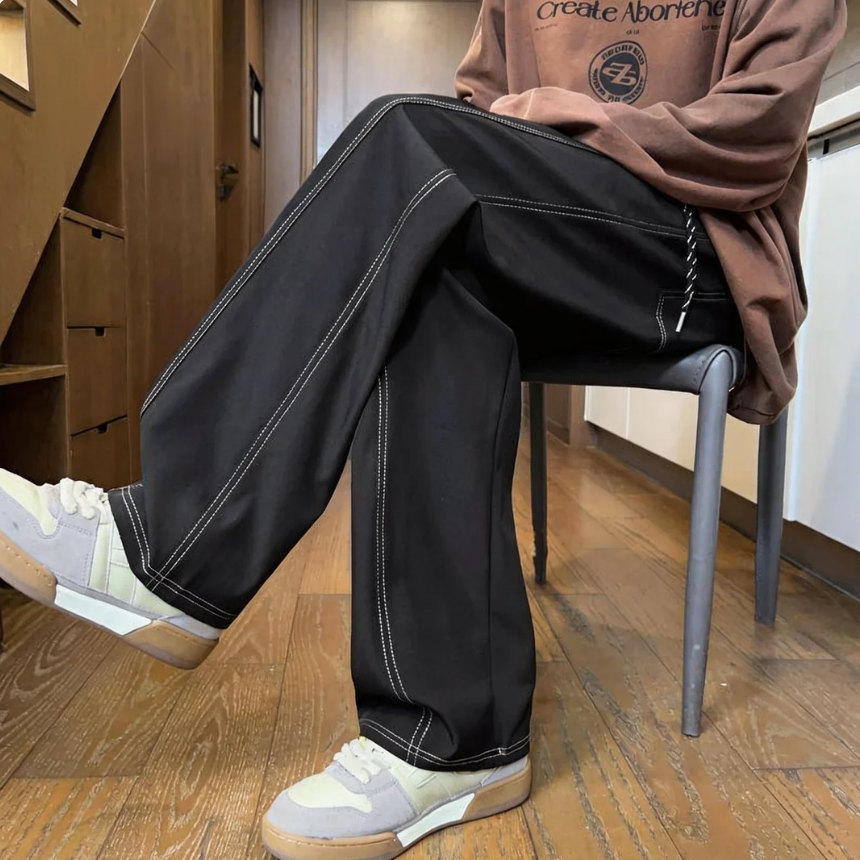 百搭時尚潮流明線彎刀設計寬鬆顯瘦休閒褲