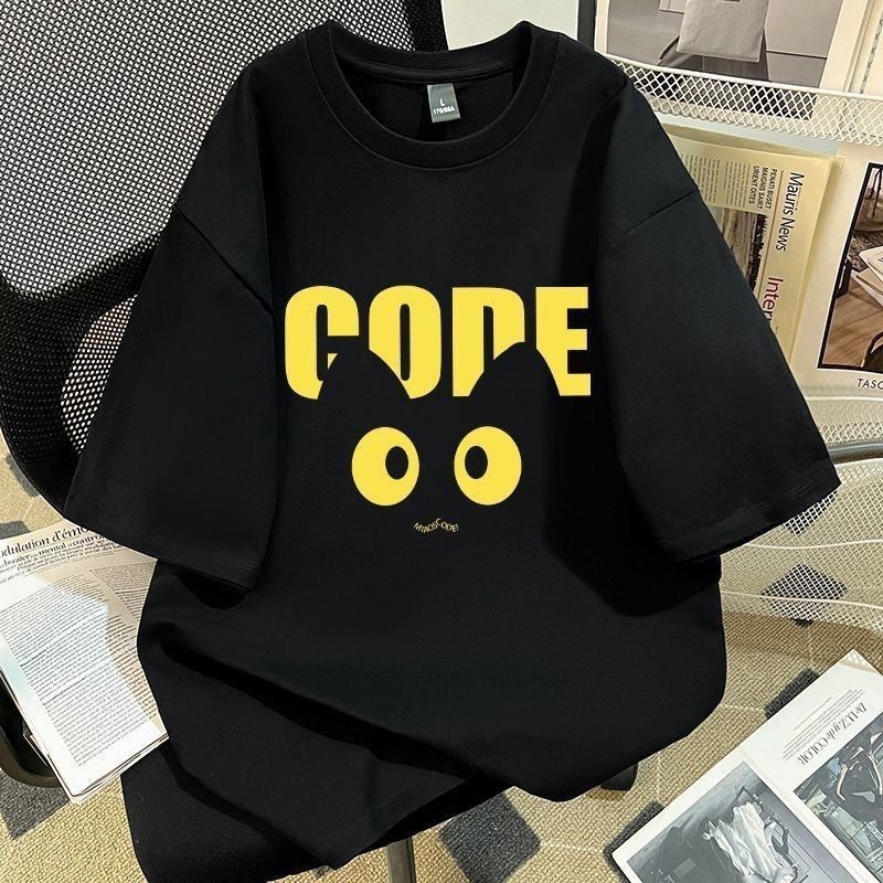 不起球美式貓咪印花個性oversize短袖t恤