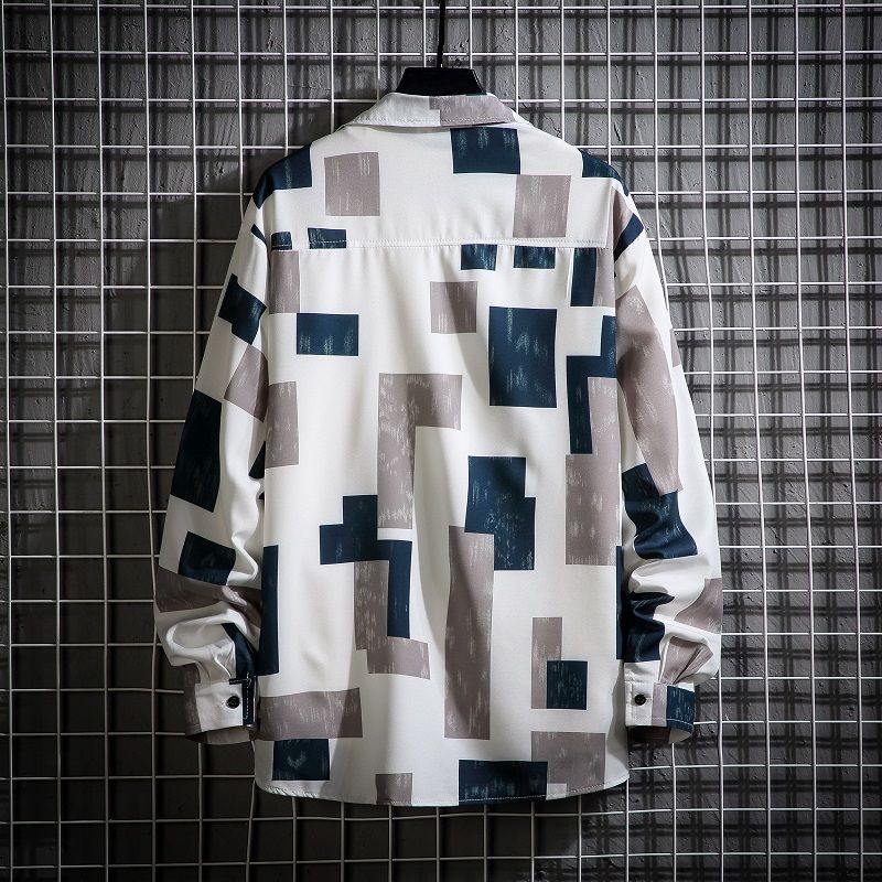 春秋長袖寬鬆大碼痞帥潮流格子襯衫外套