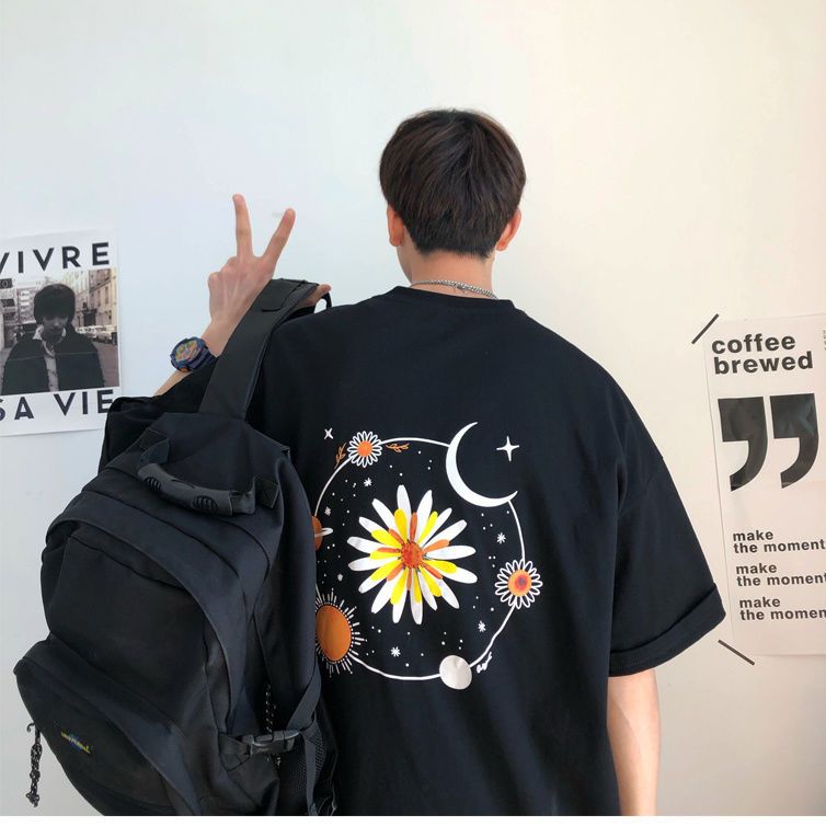 100%純棉簡約印花寬鬆透氣短袖T恤