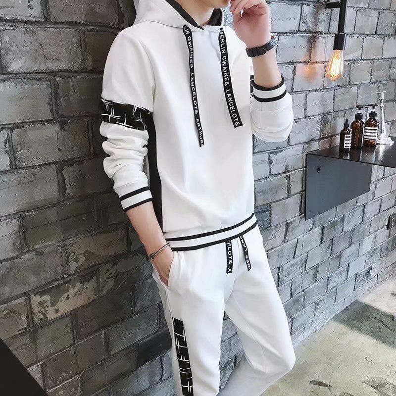 【套裝】連帽帥氣韓版長袖開衫/衛衣+運動潮撞色褲裝兩件套套裝
