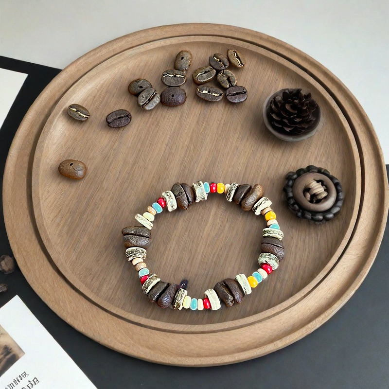 天然咖啡豆搭配百香籽椰子隔片小眾設計手串