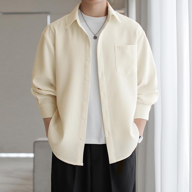 【單件/套裝】輕熟風高級感華夫格襯衫+長袖T恤+直筒休閒西褲三件套裝