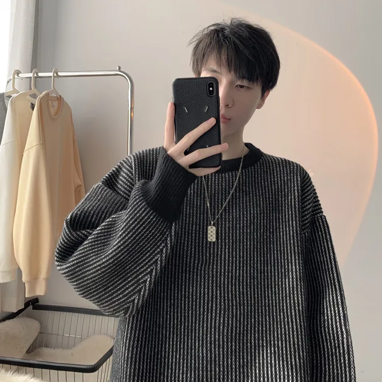 黑白條紋百搭軟糯內搭慵懶高級寬鬆情侶針織毛衣