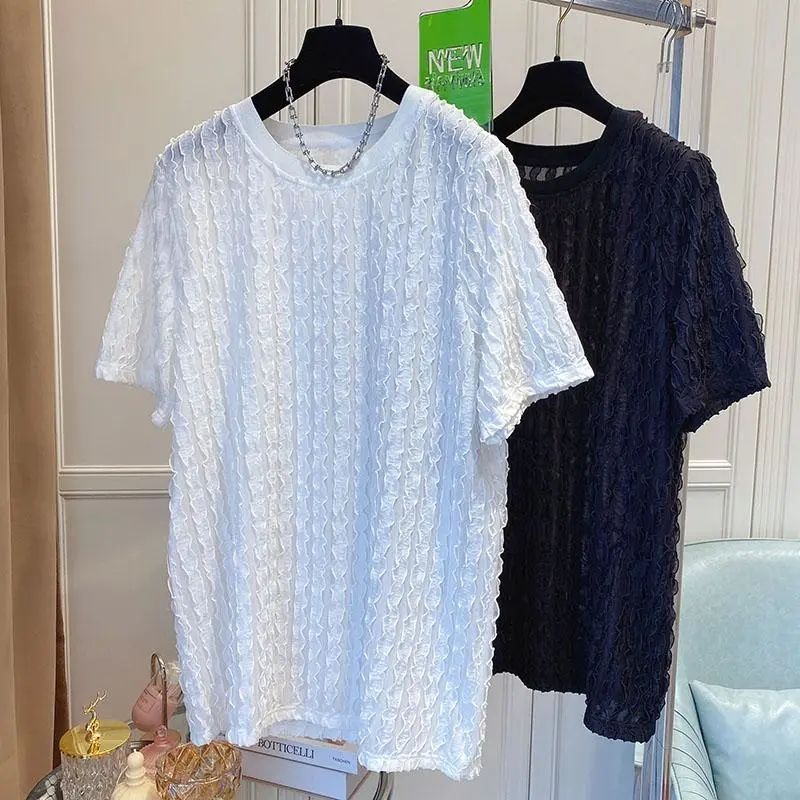 輕奢高級氣質肌理感寬鬆休閒泡泡紗短袖t恤