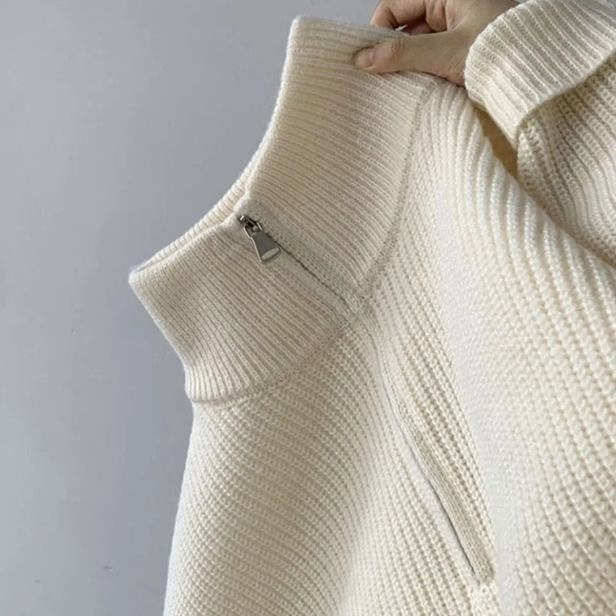 半拉鍊高領素色韓系慵懶風百搭休閒針織毛衣