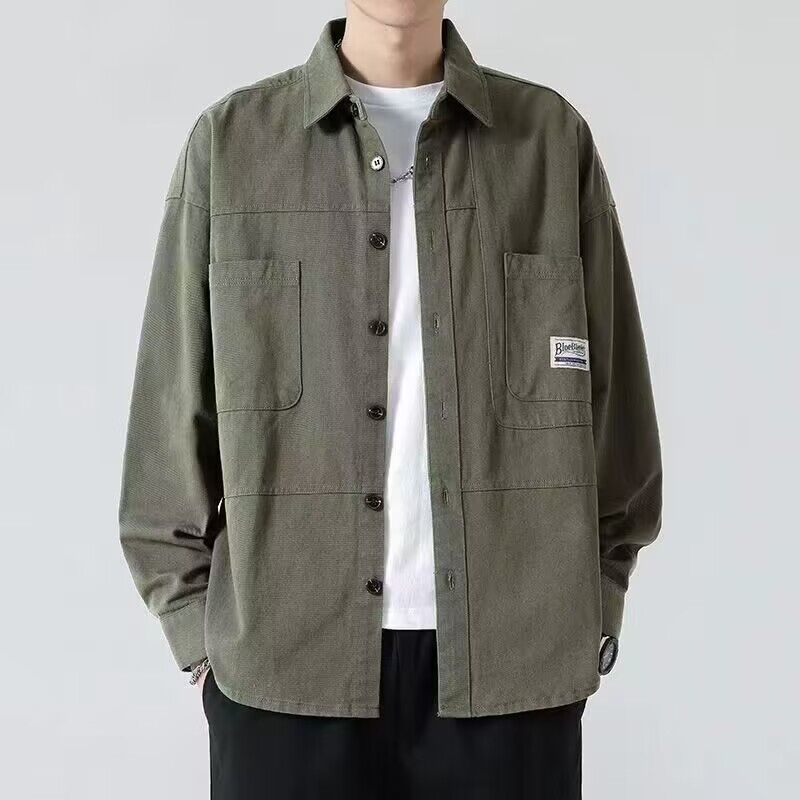 【單件/套裝】潮流寬鬆潮襯衫+百搭長袖T恤+帥氣工裝褲褲裝三件套套裝