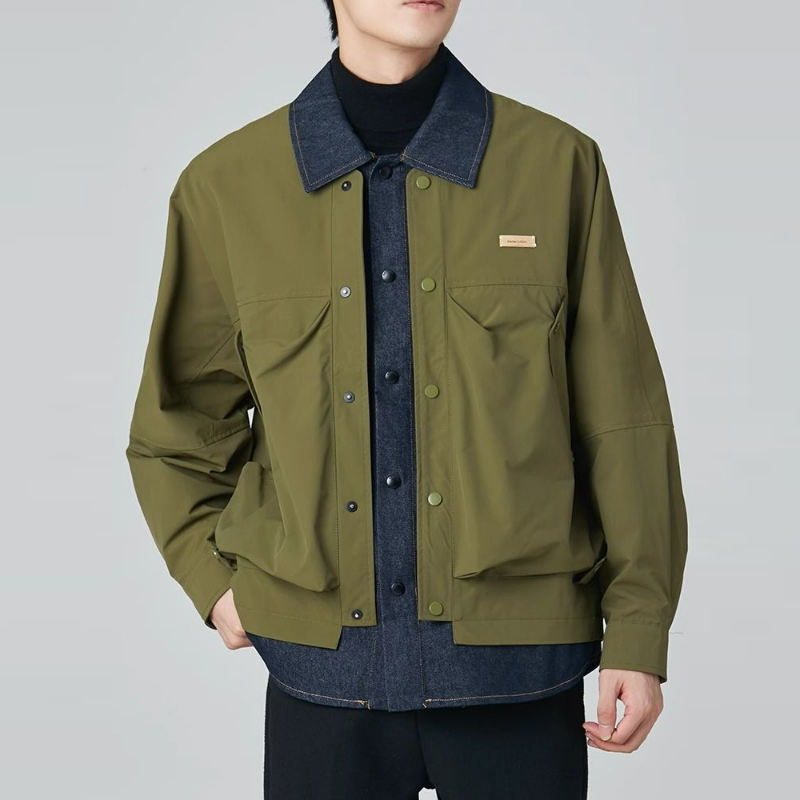 假兩件設計感潮牌寬鬆翻領夾棉夾克外套