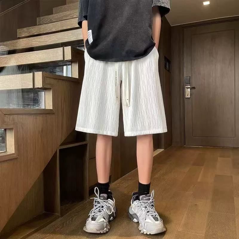 褶皺肌理感冰絲大碼寬鬆休閒運動五分短褲