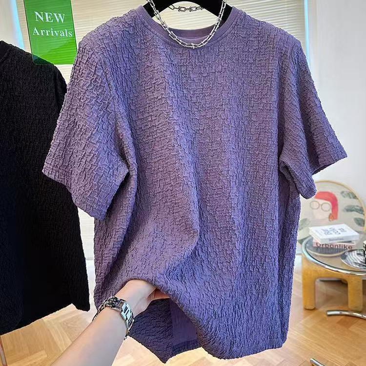 輕奢高級肌理感涼感寬鬆休閒泡泡紗短袖t恤