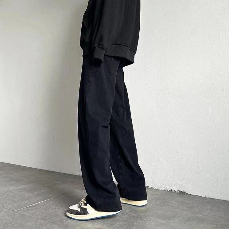 直筒鬆緊腰牛仔潮牌闊腿高街褲裝