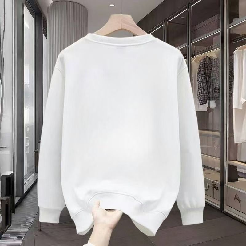 美式印花寬鬆刷毛加厚休閒圓領長袖T恤