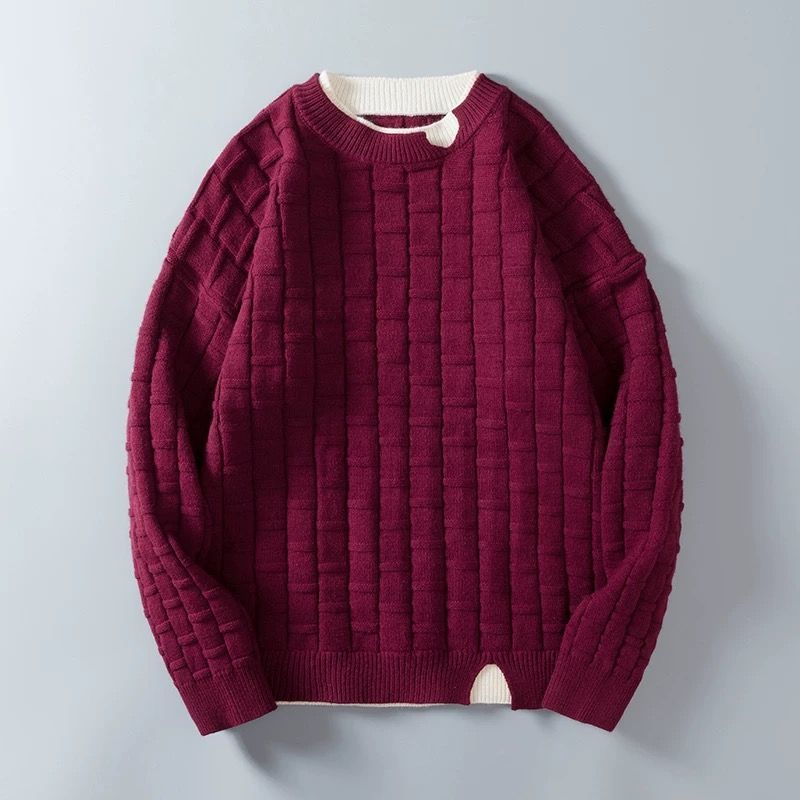 多巴胺假兩件寬鬆港風打底衫情侶針織毛衣