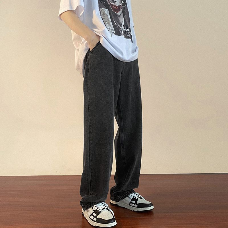 直筒鬆緊腰牛仔潮牌闊腿高街褲裝
