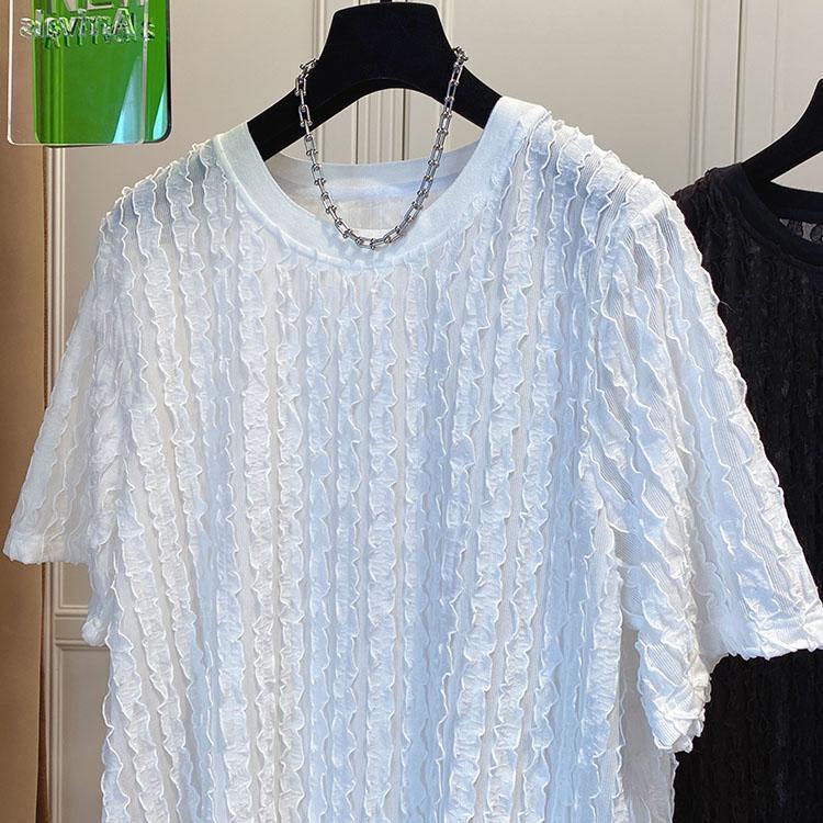 輕奢高級氣質肌理感寬鬆休閒泡泡紗短袖t恤