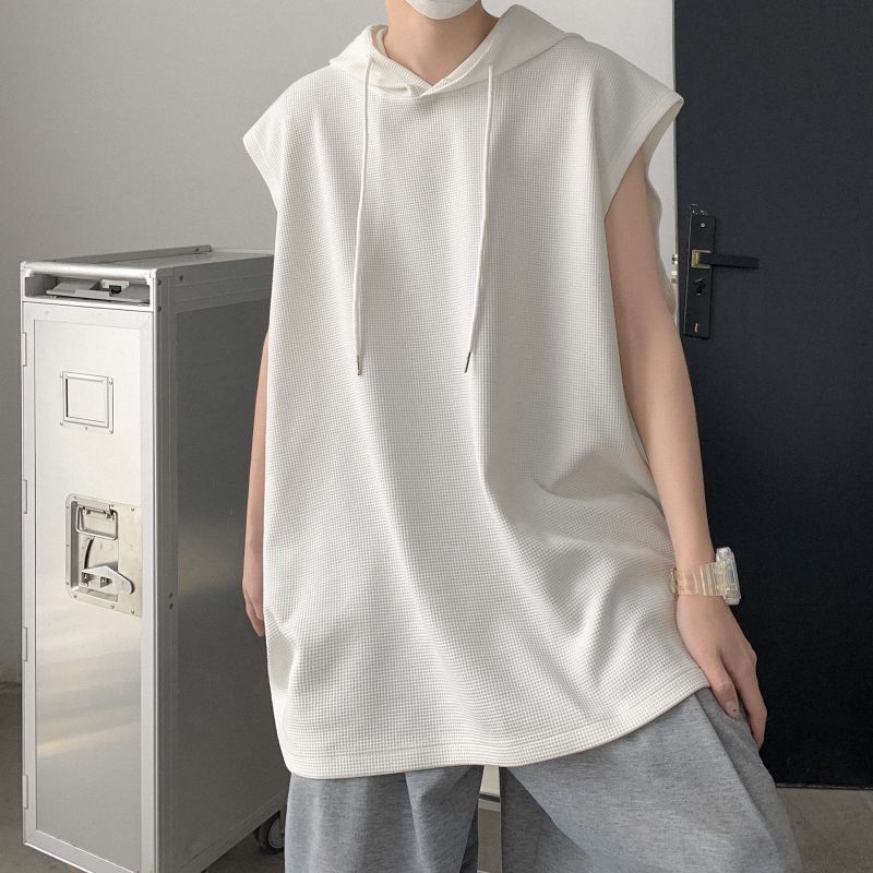 華夫格港風寬鬆帥氣連帽坎肩無袖背心