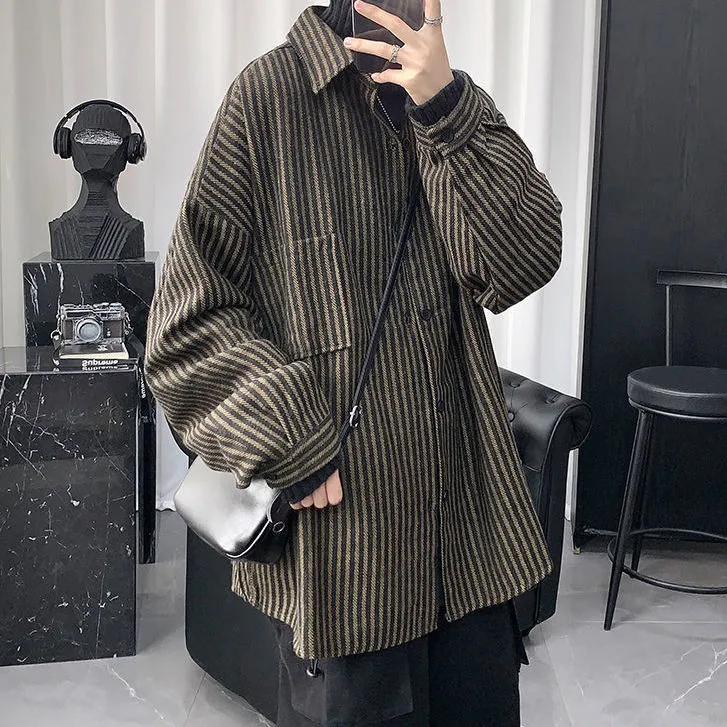 【單件/套裝】潮流帥氣港風日系條紋襯衫寬鬆+百搭休閒西褲兩件套