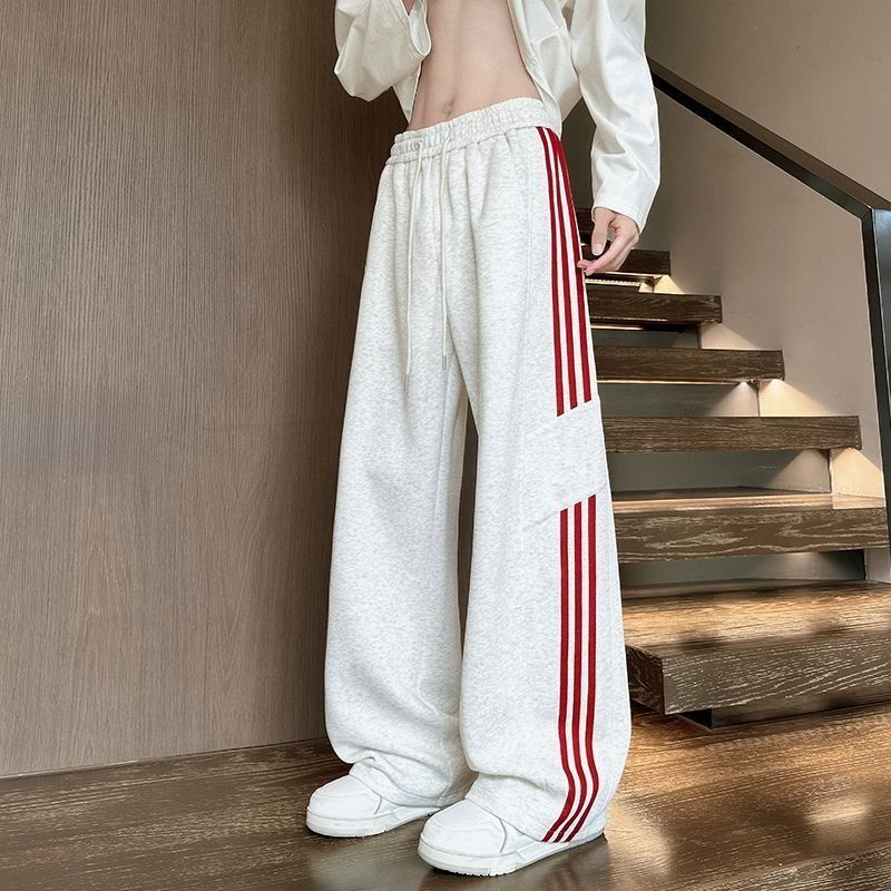 潮牌美式休閒垂感寬鬆闊腿直筒運動褲