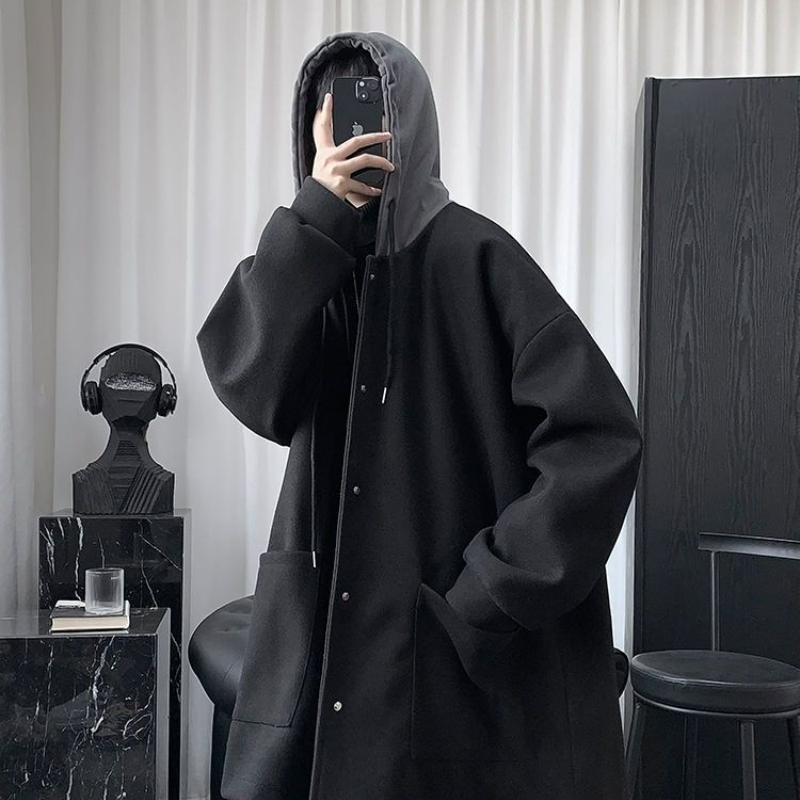 【單件/套裝】中長款夾棉連帽毛呢外套+黑色高領毛衣+加絨百搭西褲三件套裝