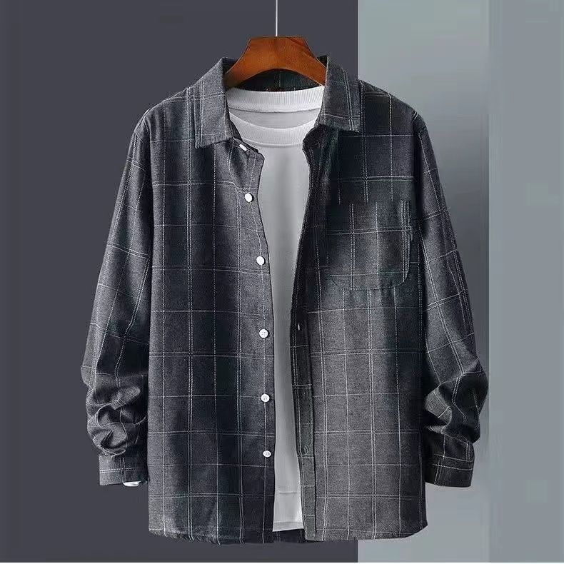 【單件/套裝】帥氣百搭格子襯衫外套+白T恤+寬松休閑九分褲三件套