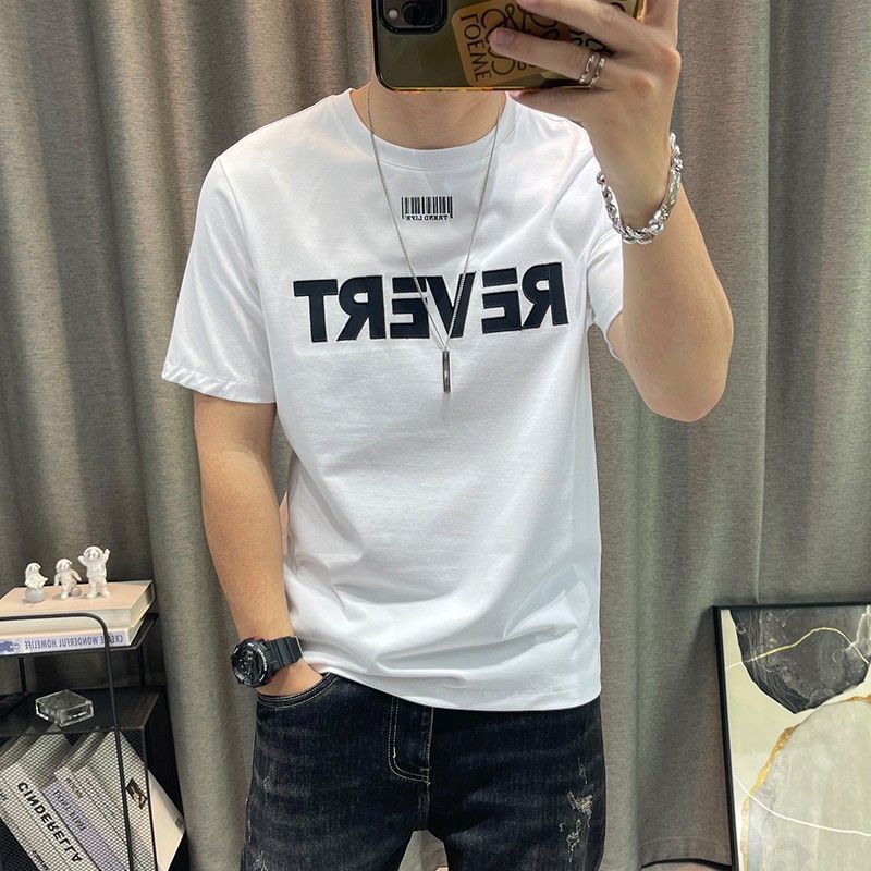 休閒圓領字母印花百搭高級感純棉短袖T恤