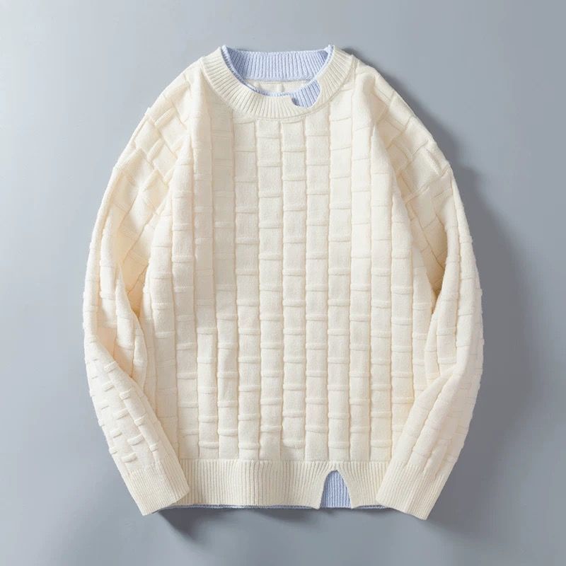 多巴胺假兩件寬鬆港風打底衫情侶針織毛衣