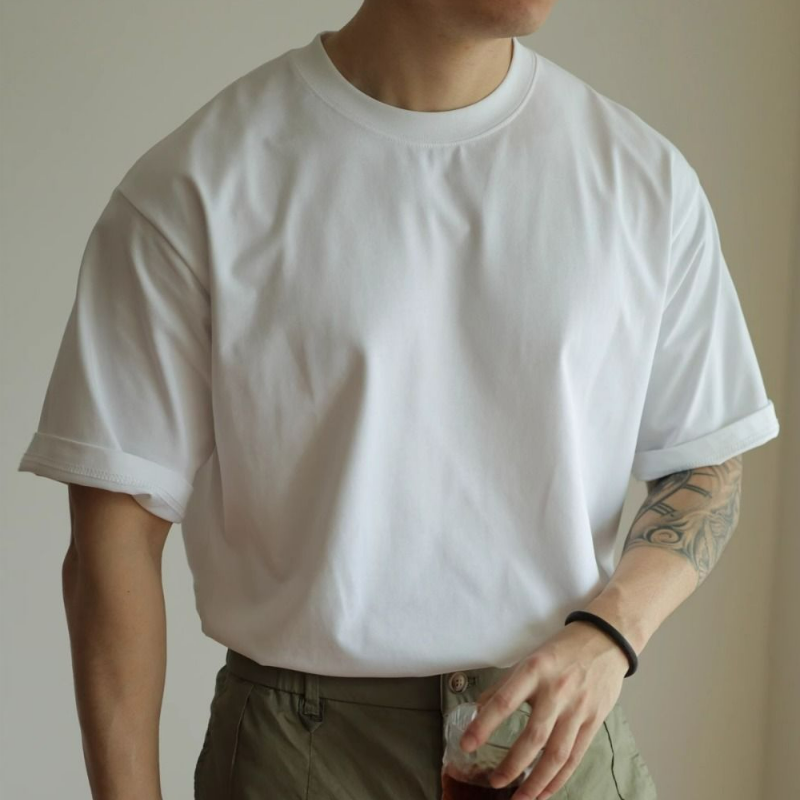 美式重磅純棉素色復古時尚寬鬆短袖T恤