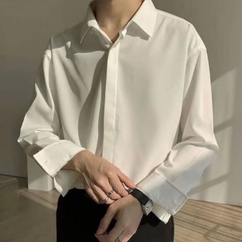 痞帥方領墜感潮流網紅長袖輕奢潮襯衫