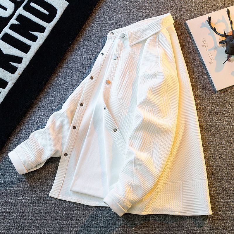 紋理襯衫素色高級感美式休閒寬鬆長袖襯衫外套