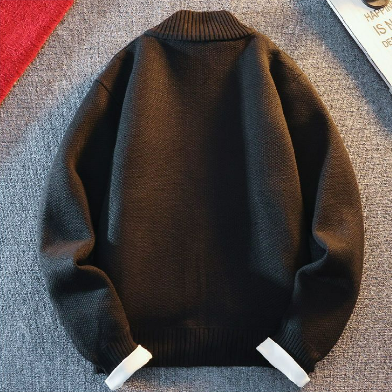 刷毛保暖立領毛衣拉鏈潮流休閒針織開衫外套