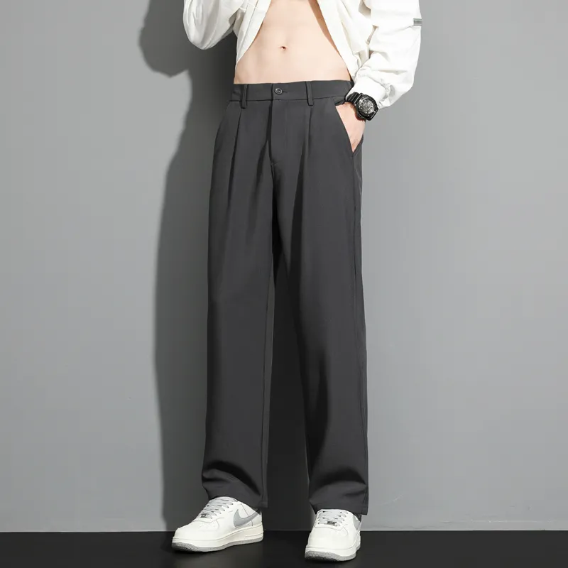 潮流休閒闊腿寬鬆直筒痞帥垂感西裝褲