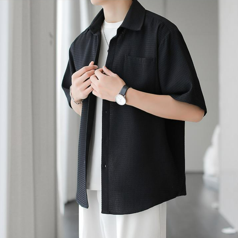 【單件/套裝】輕熟風高級感華夫格襯衫+長袖T恤+直筒休閒西褲三件套裝