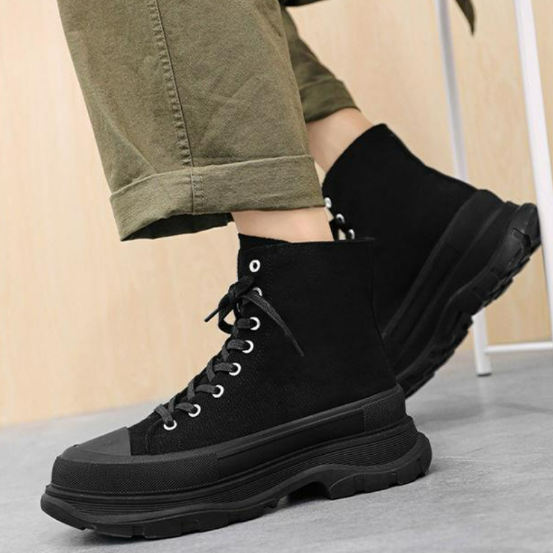 帥氣休閒高幫布鞋校園風增高厚底帆布鞋