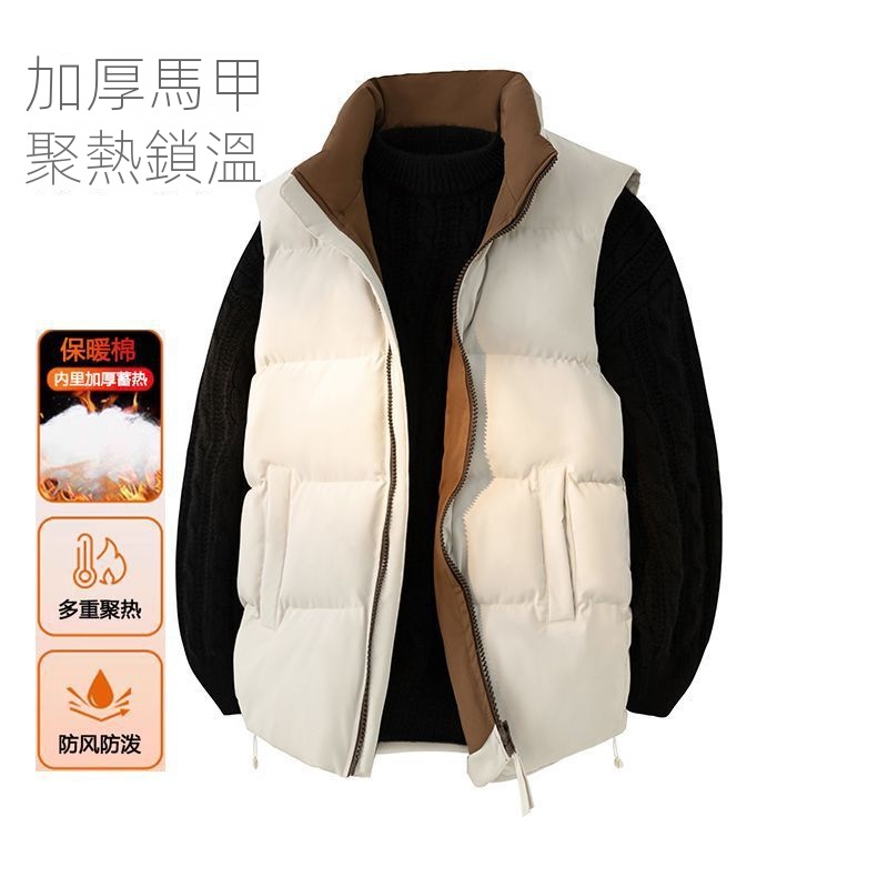 潮牌百搭保暖加厚立領多口袋棉馬甲外套