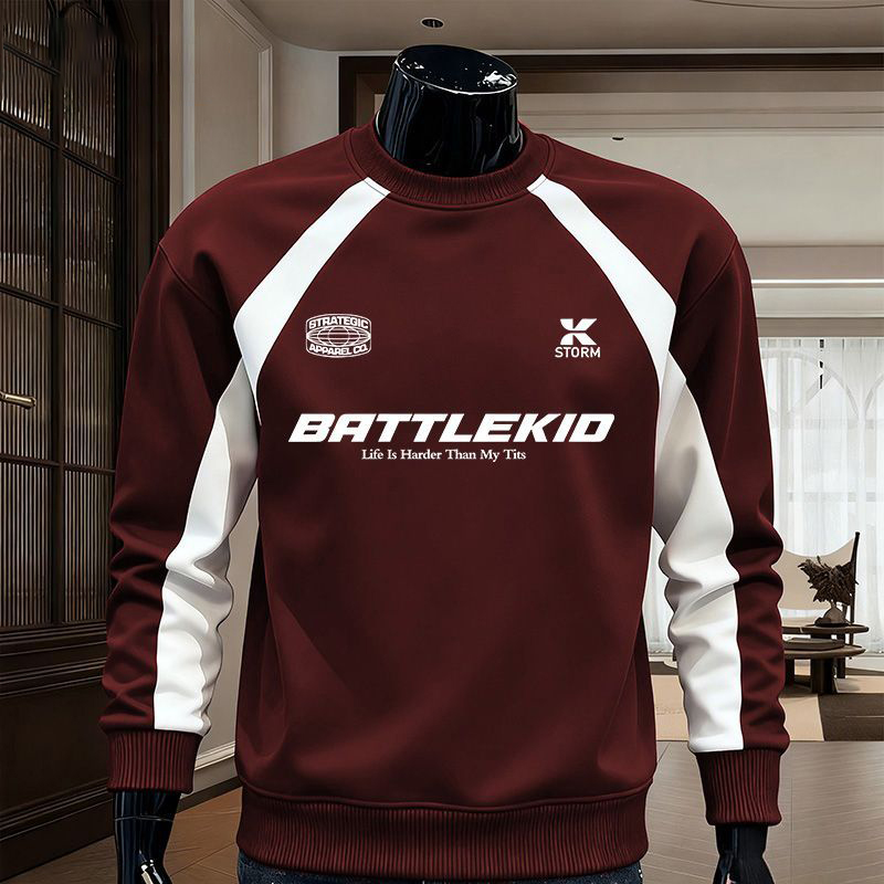 潮流印花圓領寬鬆運動休閒長袖t恤