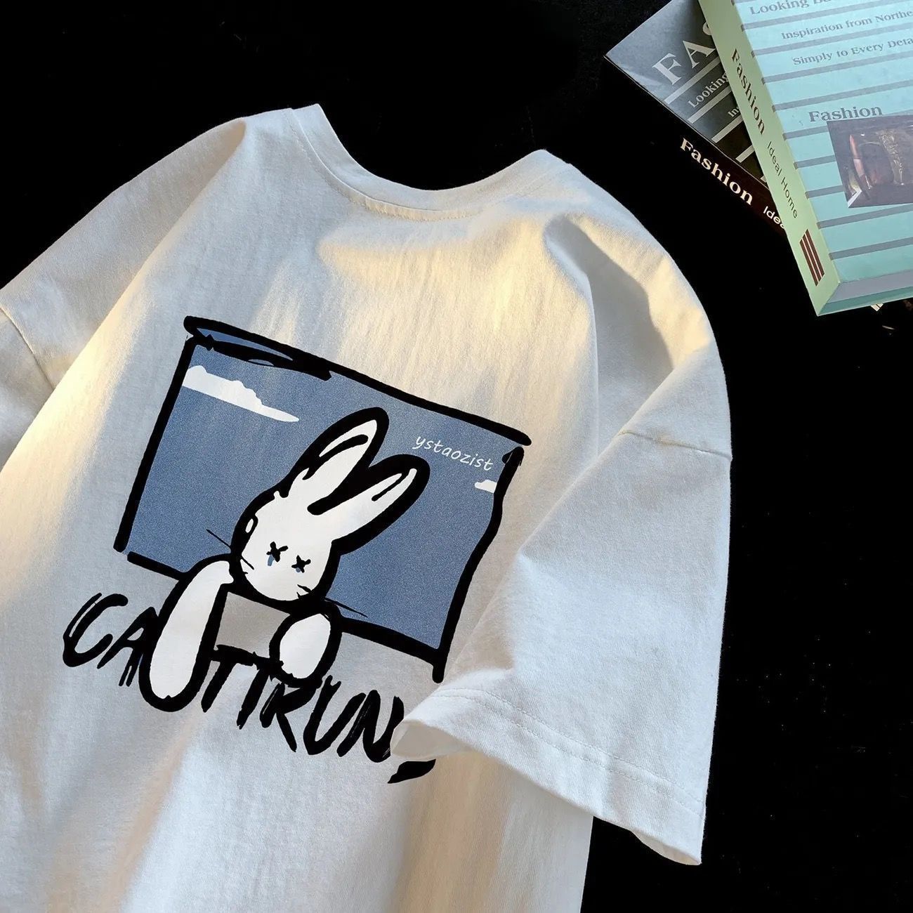 卡通印花寬鬆五分袖百搭寬鬆短袖t恤