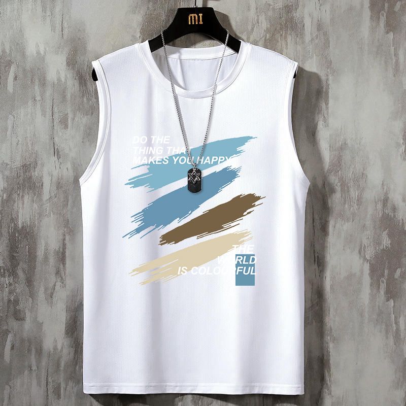 透氣速乾運動寬鬆休閒圓領背心無袖坎肩T恤