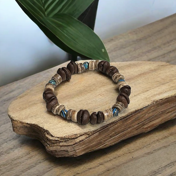 天然咖啡豆搭配百香籽椰子隔片小眾設計手串