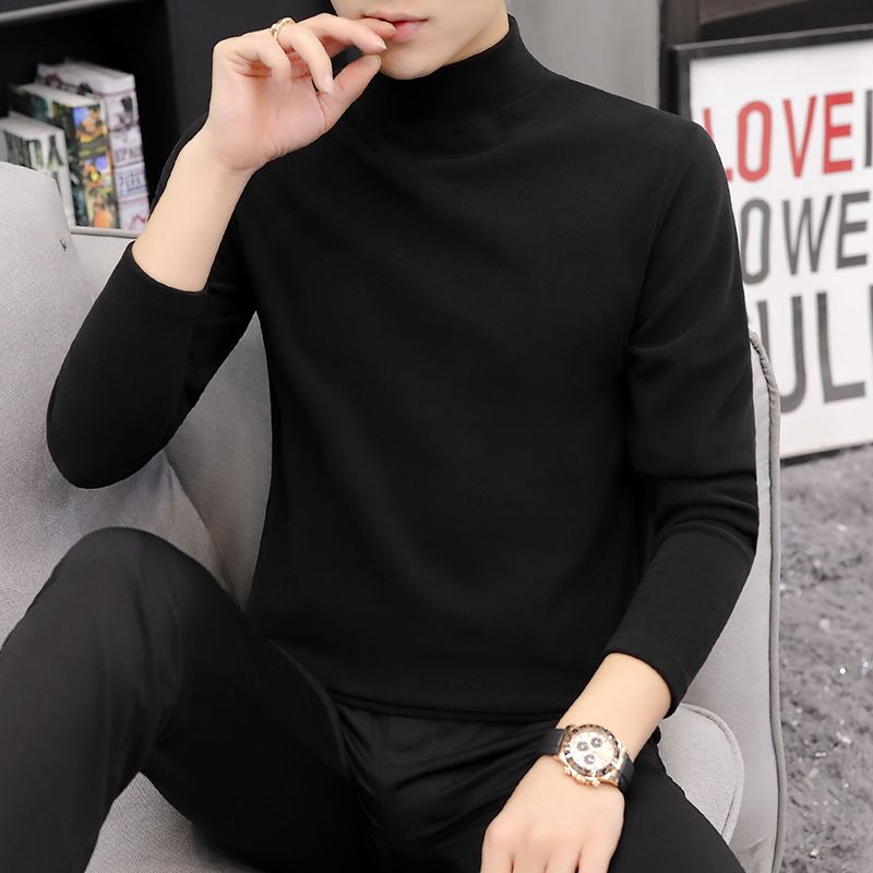 韓版修身雙面絨半高領加厚刷毛保暖打底衫